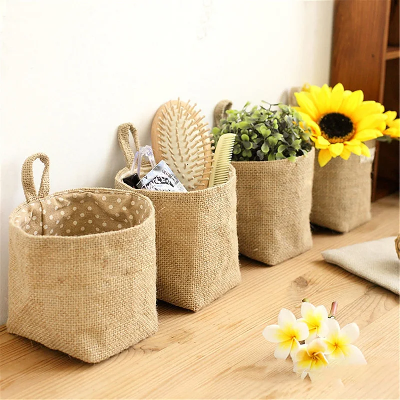 

Small Sack Sundries Organizer Cosmetic Organizer Cotton Linen Storage Bag Hanging Pocket Storage Basket Home Decor
