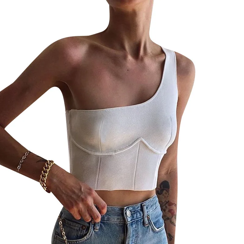 

Momoland 2021 One Shoulder Crop Top Summer Sleeve Less Casual Slim Tank Top For Women Casual Night Club Style Short Vest Y2K