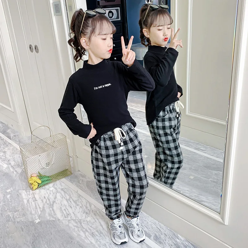 

Girls' casual trousers 2021 spring and autumn new children's casual check pants trousers stretch sports pants