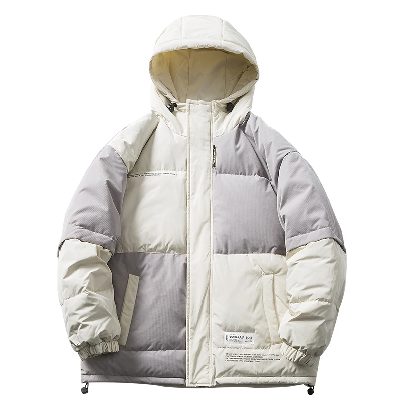 

Tide Brand Down Jacket Men's Hooded Jacket Winter White Duck Down Loose Cotton Jacket Couple Students Casual Cotton Jacket Men