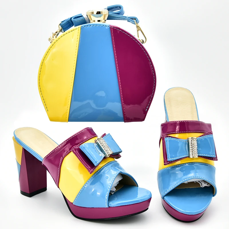 Новое поступление Женские Босоножки на каблуке Итальянская обувь и сумочка в