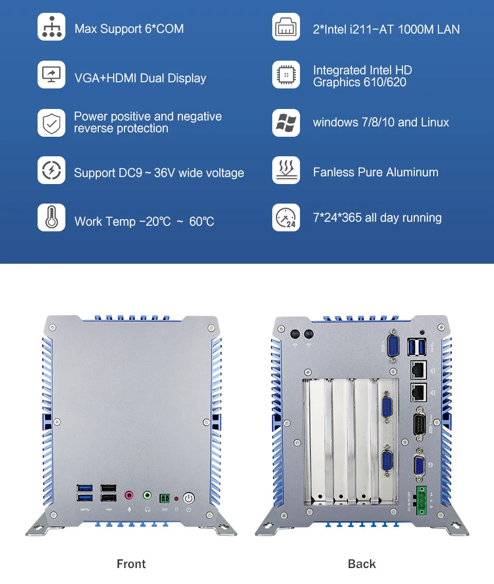 Minisys прочный промышленный встроенный в корпус ПК процессор Intel Celeron 3865u Dual Lan Mini ITX безвентиляторная Поддержка компьютера 3* PCI 1* PCIE