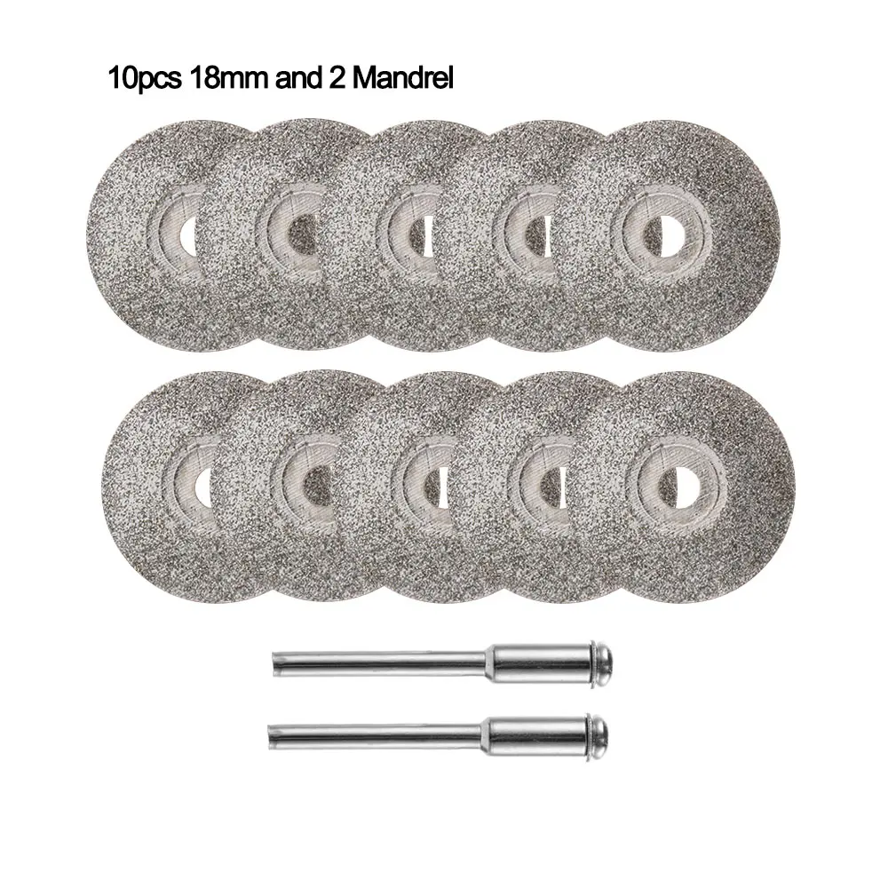 10pcs 18mm 2 Mandrel Алмазные режущие диски набор сверла мини Нефритовый камень циркулярная пила лезвие шлифовальный круг плитка абразивный роторный инструмент 20-50 мм - Цвет: 10pcs 18mm 2 Mandrel