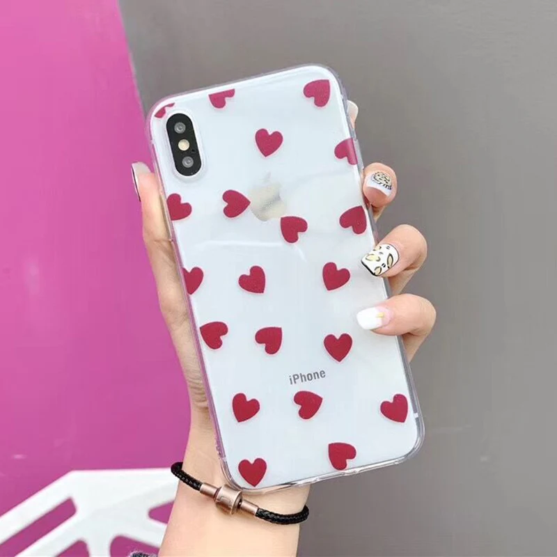 Red 2 Чехол для телефона LOVECOM для iPhone 11 Pro XS Max XR XS X 6 6S 7 8 Plus Love Heart из мягкого термополиуретана Ультратонкий Прозрачный чехол для задней панели телефона в подарок - Цвет: Red 2