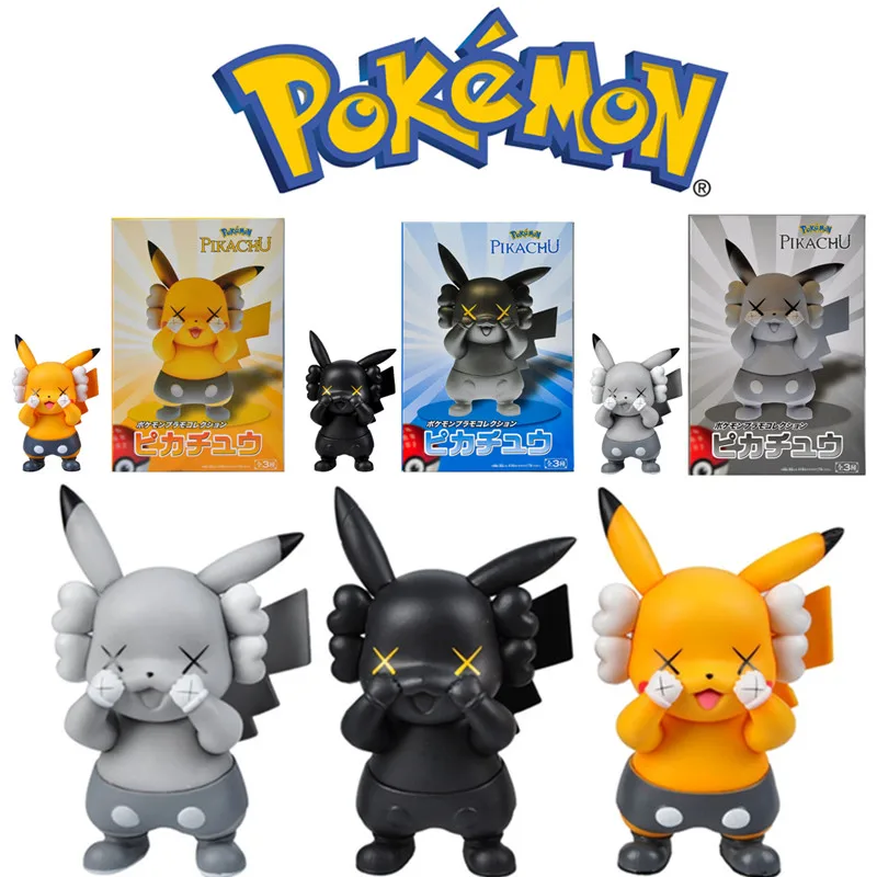 

TAKARA TOMY Покемон оригинальная коробка Аниме фигурки Пикачу Тид бренд KAWS Желтые Черные Серые модели украшения для детей подарок на день рожден...