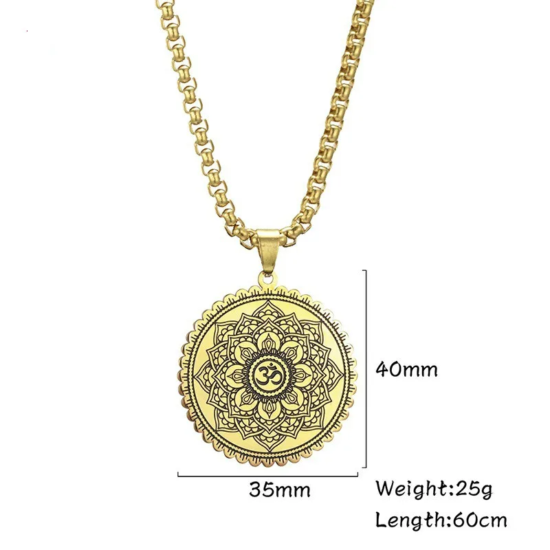 

Vintage Buddhism Mandala Yoga Pendant OM Necklace Religious Geometry Meditation Amulet Stainless Steel for woman Jewelry