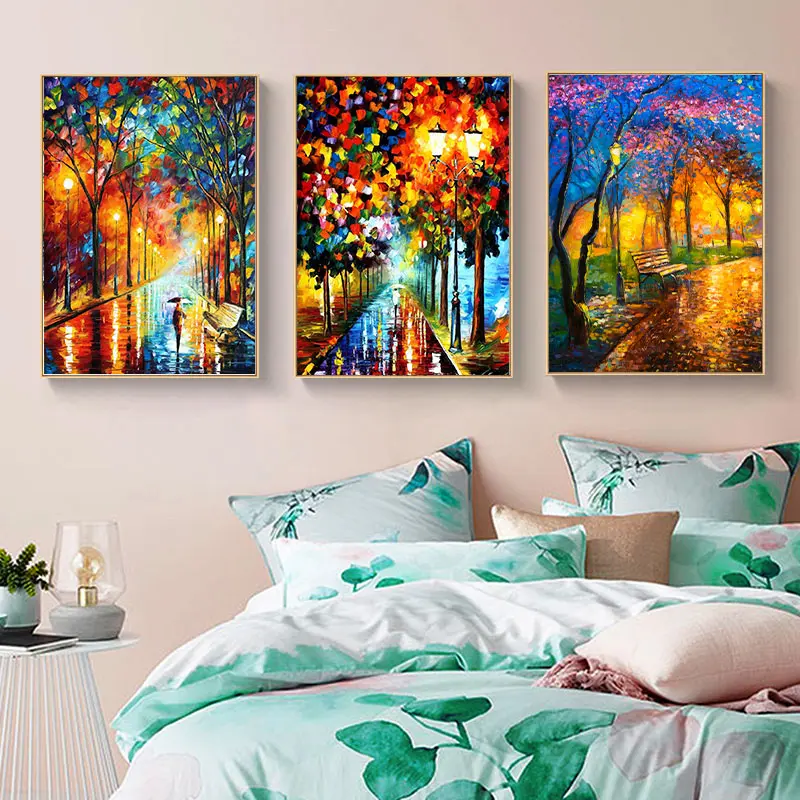 Настенная Картина на холсте постер абстрактная красочная дорога с деревом