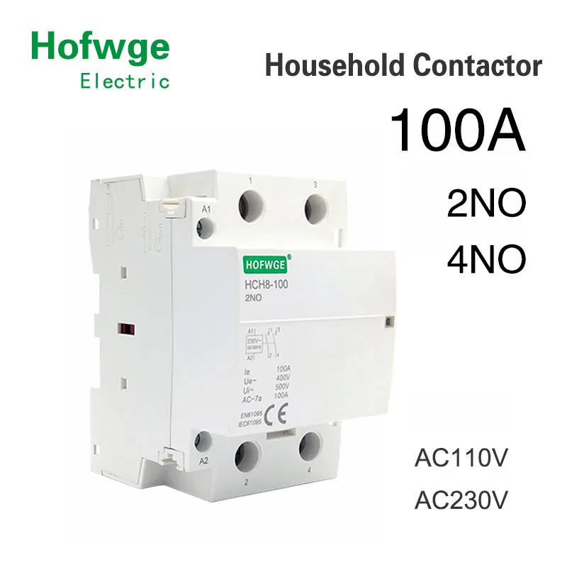 

HCH8-100 модульный контактор 2P 100A 2NO или 4NO 220V, автоматический бытовой контактор, тип Din-рейки