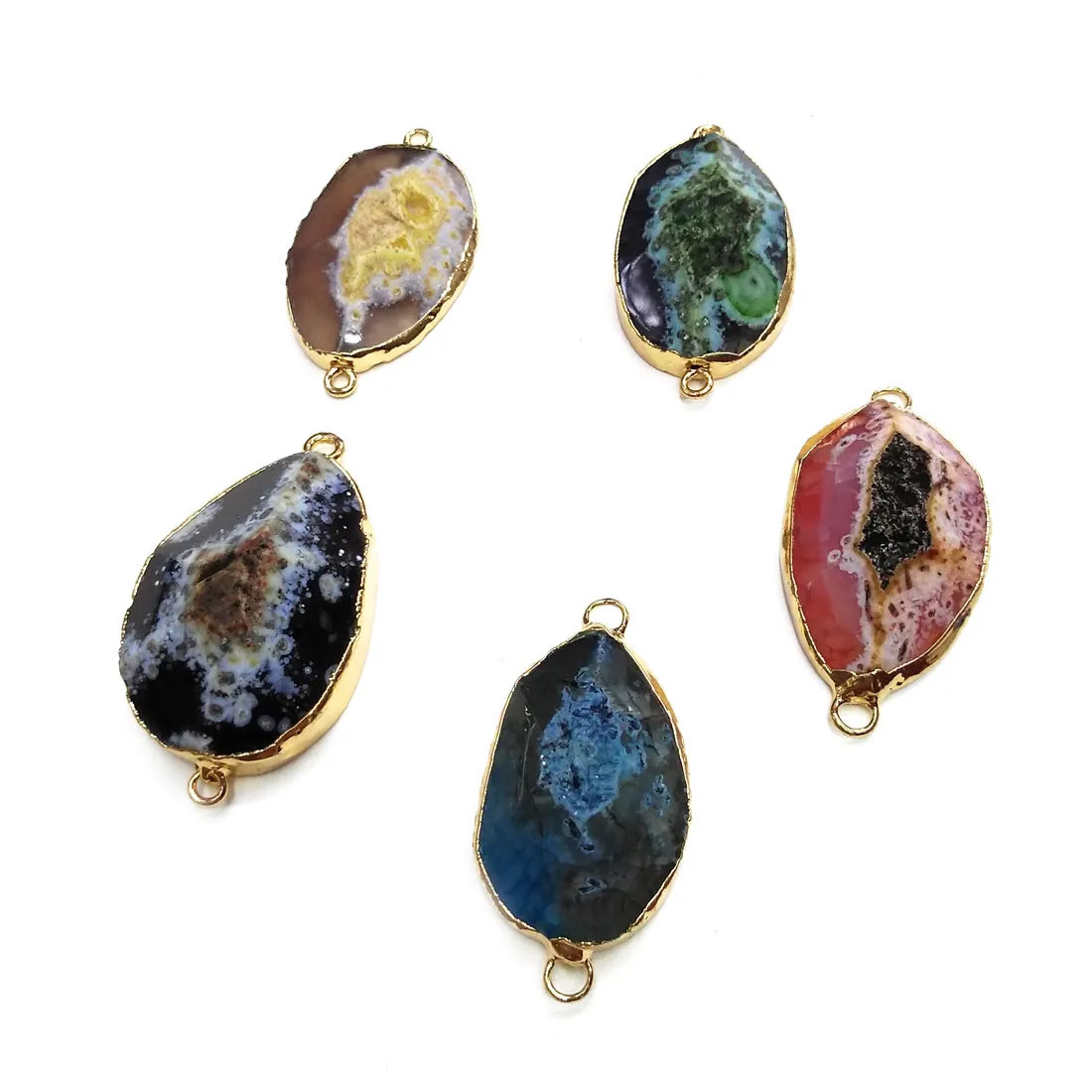 

Natural Stone Agates Pendant irregular Shape Double Hole Connector for Jewelry Making DIY Elegant Necklace Bracelet Accessories