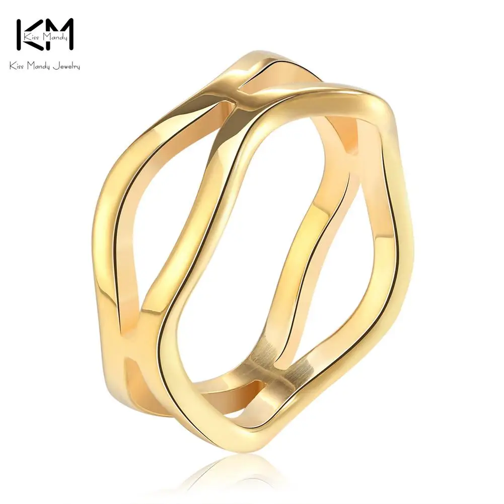 

KISS MANDY Twisted Design Stainless Steel 3 Colors Finger Rings Men Women Fancy Accessories Jewelry FR25