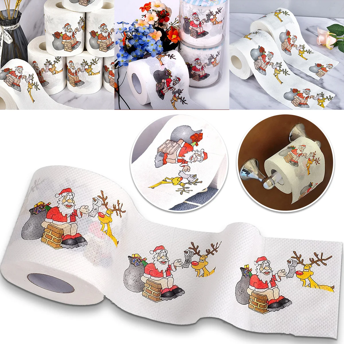 

Рождественская туалетная бумага в рулоне, мягкие красочные украшения в виде Санта Клауса для ванной, новые украшения для рождественской ве...