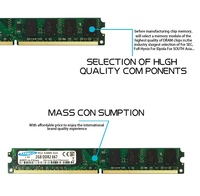 KANMEIQi Ram DDR2 2 ГБ 800 МГц PC2-6400U DIMM 4 Гб(2 ГБ* 2 шт) 667 МГц/5300 память для рабочего стола 240pin 1,8 в
