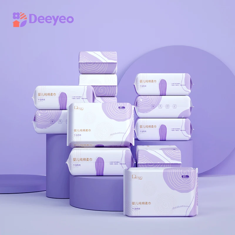 

80 шт./12 упаковок, влажные и сухие салфетки Deyo, 100% Чистый хлопок