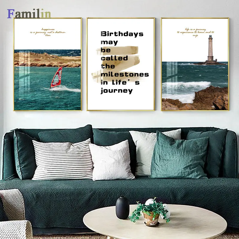 Nordic Seascape Poster Blue Wave Art Landscape Canvas Painting Modular Wall Pictures For Living Room Modern Home Decoration