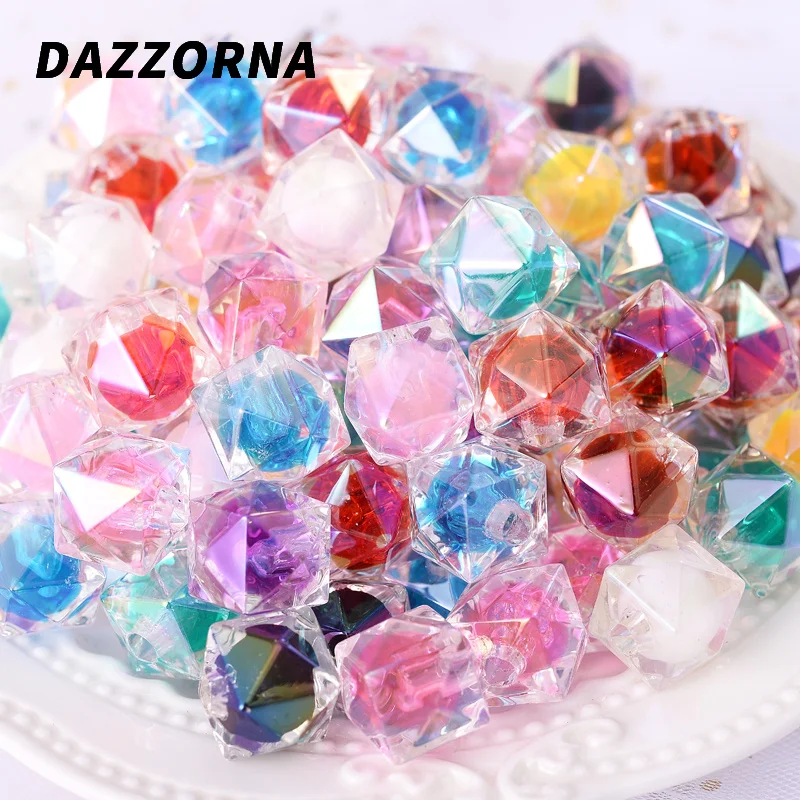 

16mm 10Pcs Multicolor Acrylic Beads Transparent Smooth Multilateral Irregular Half Hole Loose Beads for Jewelry Making Accesory