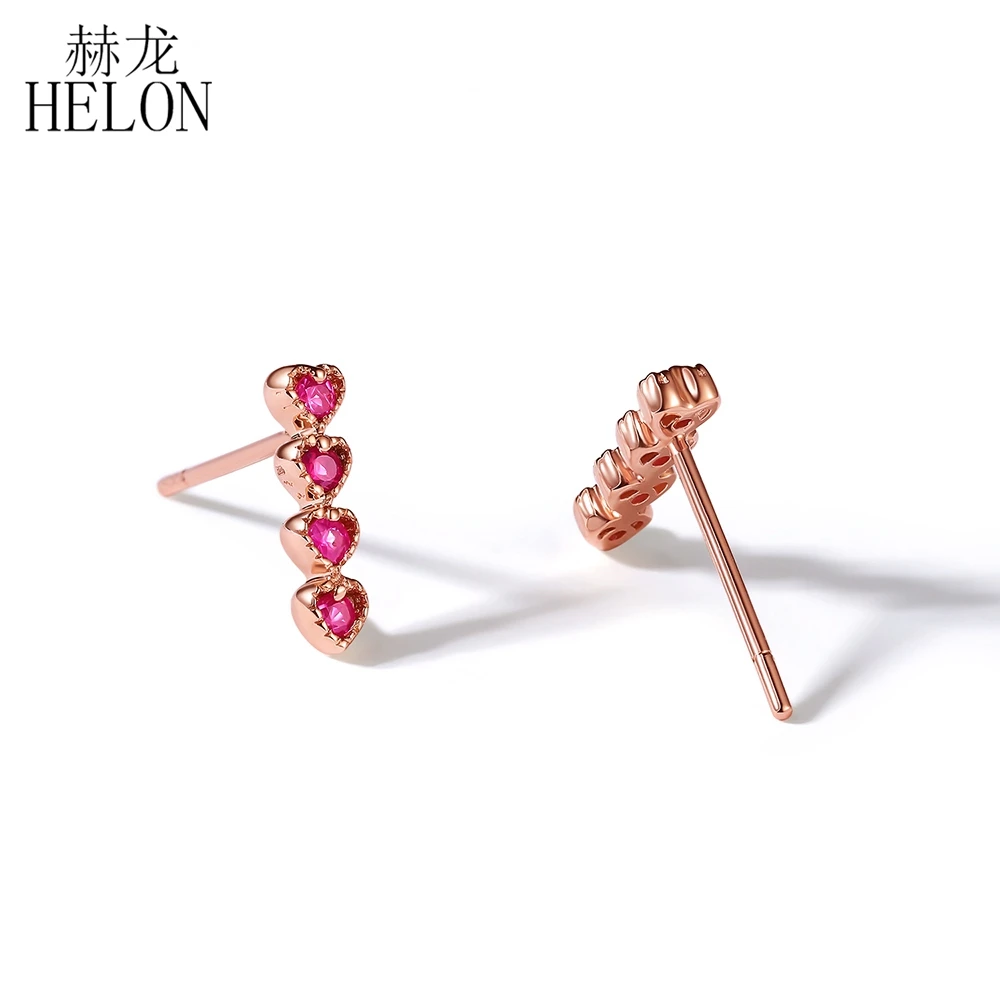 HELON Solid 14k розовое золото AU585 натуральный рубин серьги гвоздики женские серьги обручение Свадебные модные уникальные ювелирные изделия