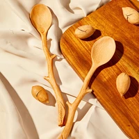 japanese tableware wooden spoon handmade beech spoon special shaped long handled spoon coffee stirring spoon
