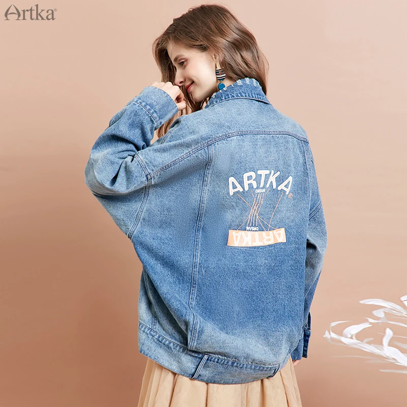 Женская джинсовая куртка ARTKA большого размера с буквенным принтом в уличном