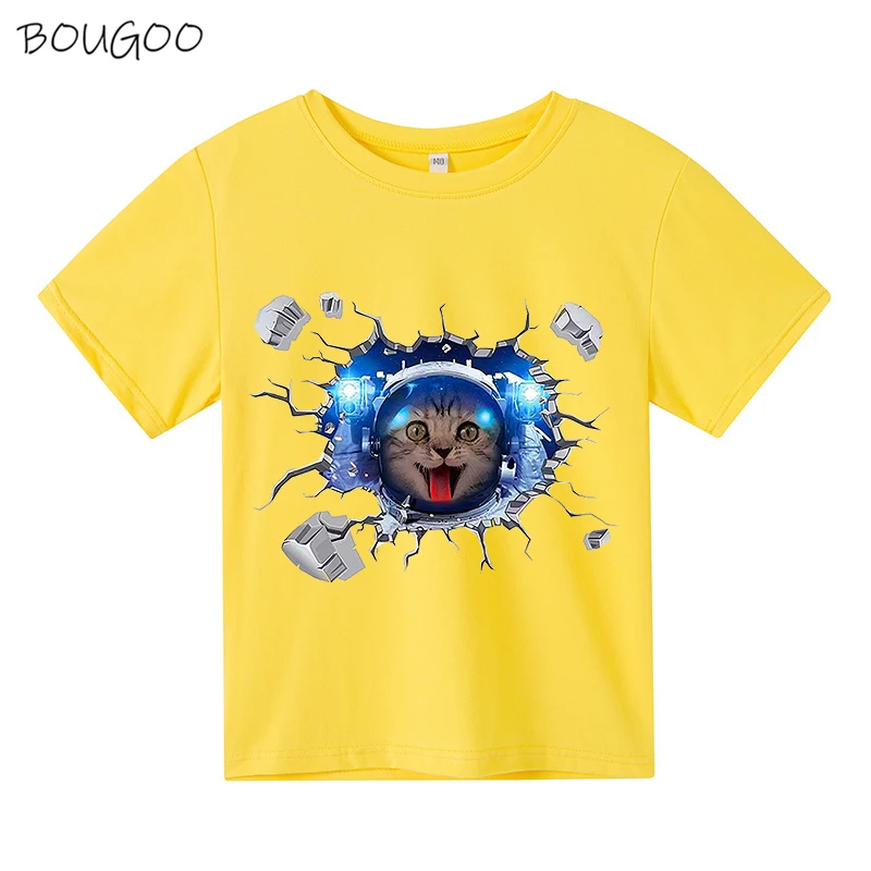 

2021 Children's T-shirt Boys Girls Space Cat Cartoon Print Top Cute Summer Short Sleeve Toddler T-shirt Kids Top Clothing