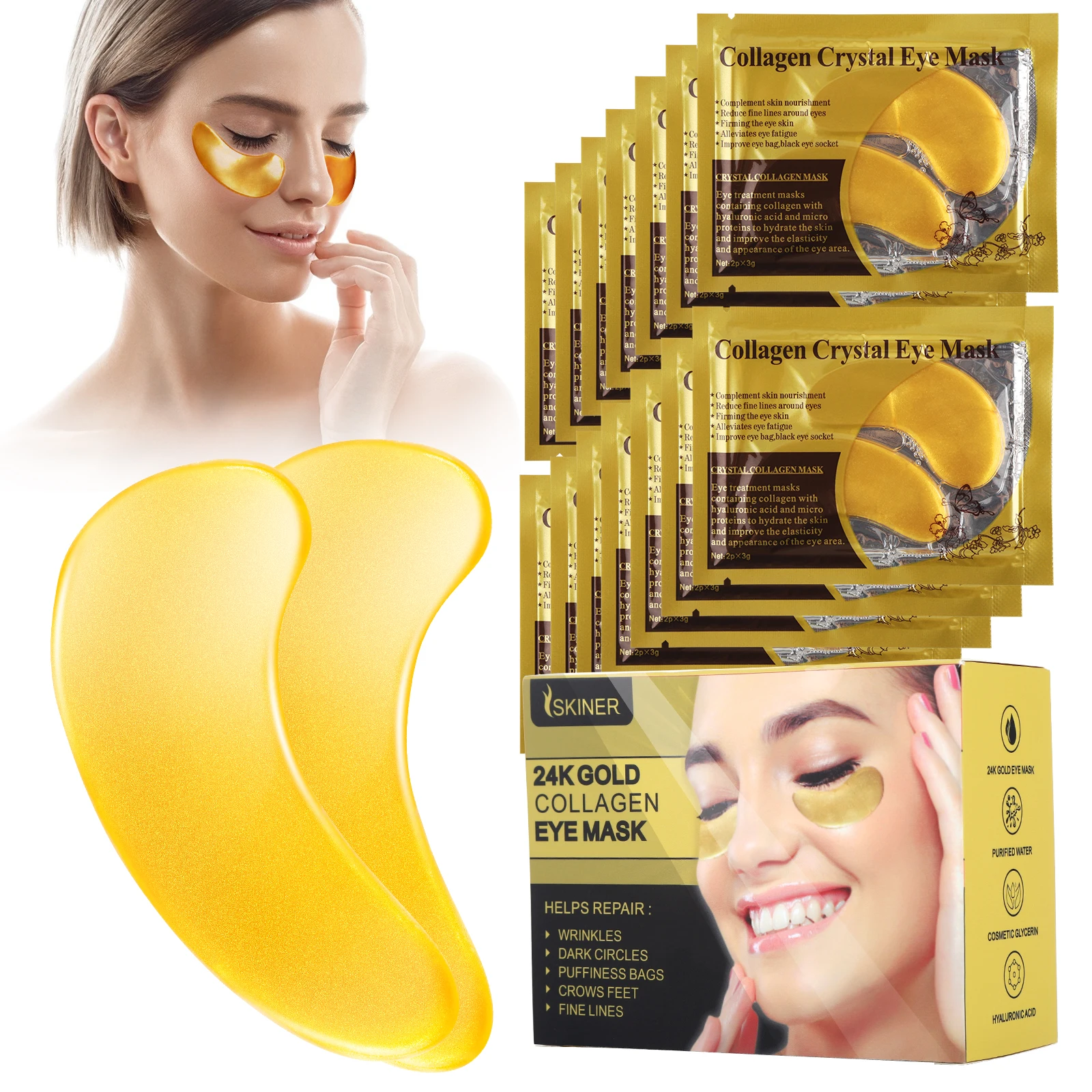 

20 Pairs Gold Collagen Eye Mask Anti Wrinkle Under Eye Dark Circle Remover Gel Sleep Mask Eye Patch Essence Moisturizing Eye Pad