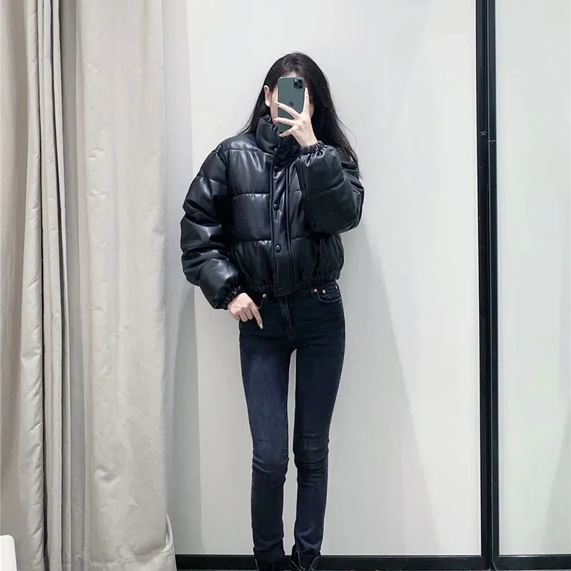 Parkas Women Large Size Short Women Cotton Jacket 2021 New Winter Warm Casual Imitation Leather Slim Womens Cotton Jacket NBH173