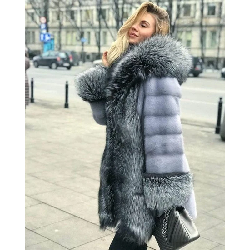 FURSARCAR 2021 Luxurious New Real Natrual Mink Fur Jacket With Collar Women Winter Fashion Design Long Mink Fur Coat Thick