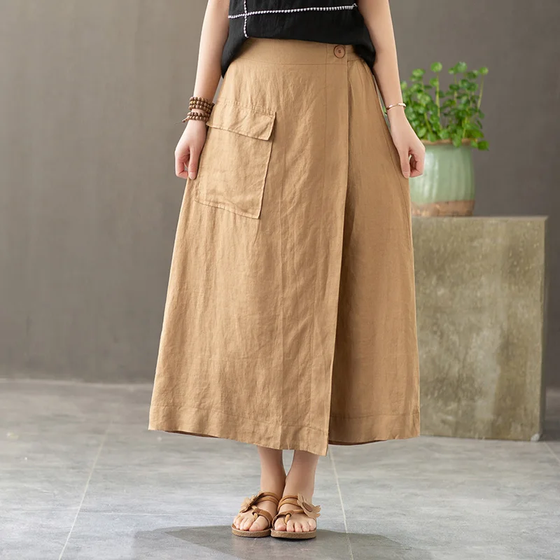 

TIYIHAILEY Free Shipping Fashion Long Maxi Skirts Women Elastic Waist Spring And Summer Linen Skirts With Pockets A-line Blue