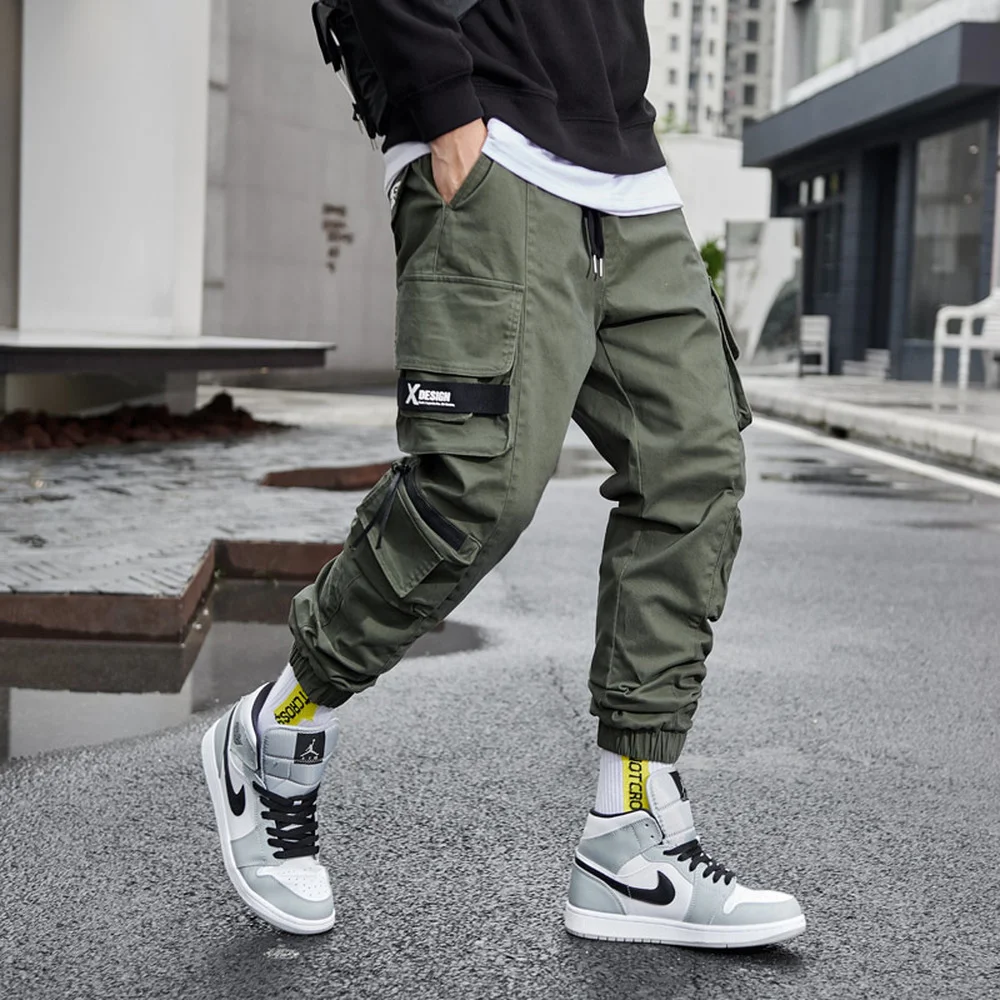 Black Jogger Pants Men Skinny Cargo Streetwear Fashion Bottoms Drawstring Cotton Joggers Hip Hop Sweatpants 2021 | Мужская одежда