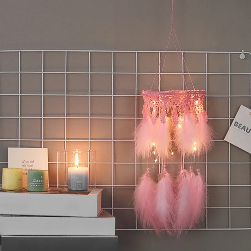 

JW-White Butterfly Dream Catcher With Lights Finished Home Garden Decoration Crafts Pendants Wind Chimes Hanging Decorations