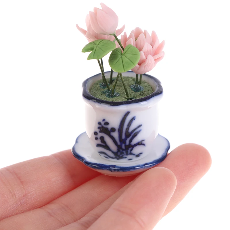 1:12 миниатюрный кукольный домик в горшке Лотос керамический цветочный горшок