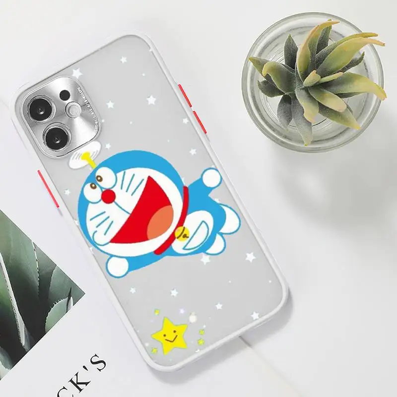 

Cute Cartoon Doraemon Robot cat Phone Case For iPhone 12 11 Mini Pro XR XS Max 7 8 Plus X Matte transparent White Cover