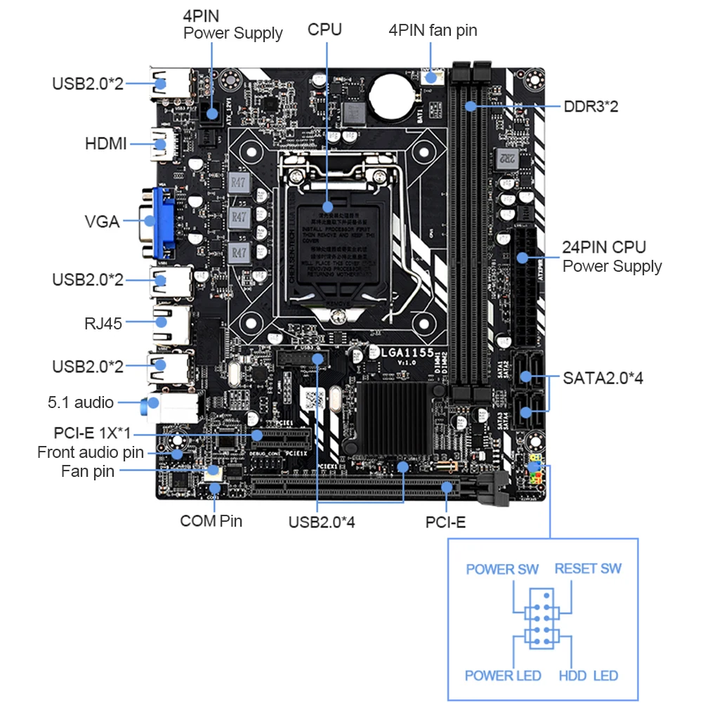

2021 New Motherboard Set Memory H61M Micro ATX Motherboard Socket H2 2 DDR3 Slots PCIe 8X GPU Graphcis Card Slot