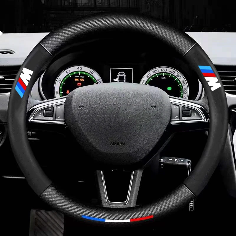 

Carbon Fiber Leather Car Steering Wheel Covers 38cm 15inch for BMW M X1 X3 X5 X6 E46 E39 E90 E36 E60 E34 E30 F30 car accessories
