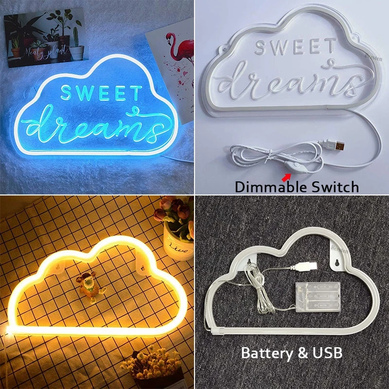 

Dream LED Neon Light Sign Letters Neon Sign Panel Holiday Christmas Party Wedding Decorations Home Wall Decor Neon Lamp Gifts