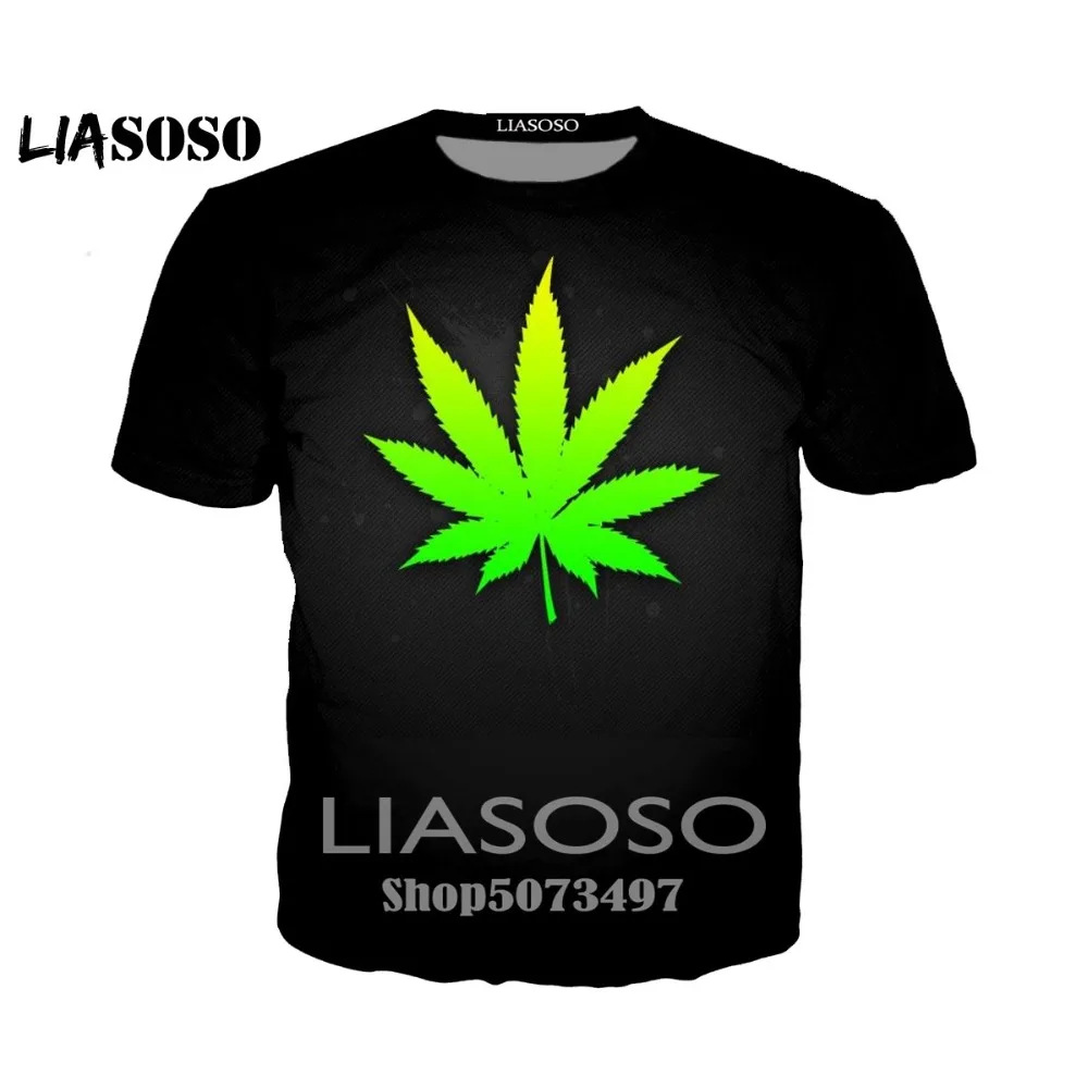 Liasoso, 3D принт, для женщин и мужчин, футболка, новая, модная, цветная, кленовый лист, конопляные листья, футболка, уличная, хип-хоп, круглый вырез, короткий рукав