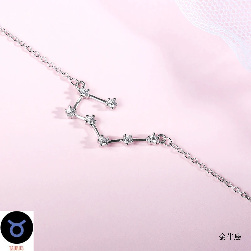 Taurus ElfoPlataSi Real 925 Sterling Silver Crystal Taurus Capricorn Scorpio Twelve Constellation Bracelet Bangle Women Wedding Jewelry - Окраска металла: Taurus