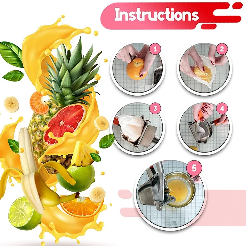 

Stainless Steel Fruit Juicer - Fruit Juicer Squeezer - Heavy Duty Manual Fruit Juicer Squeezer with 2 x Fruit Bags