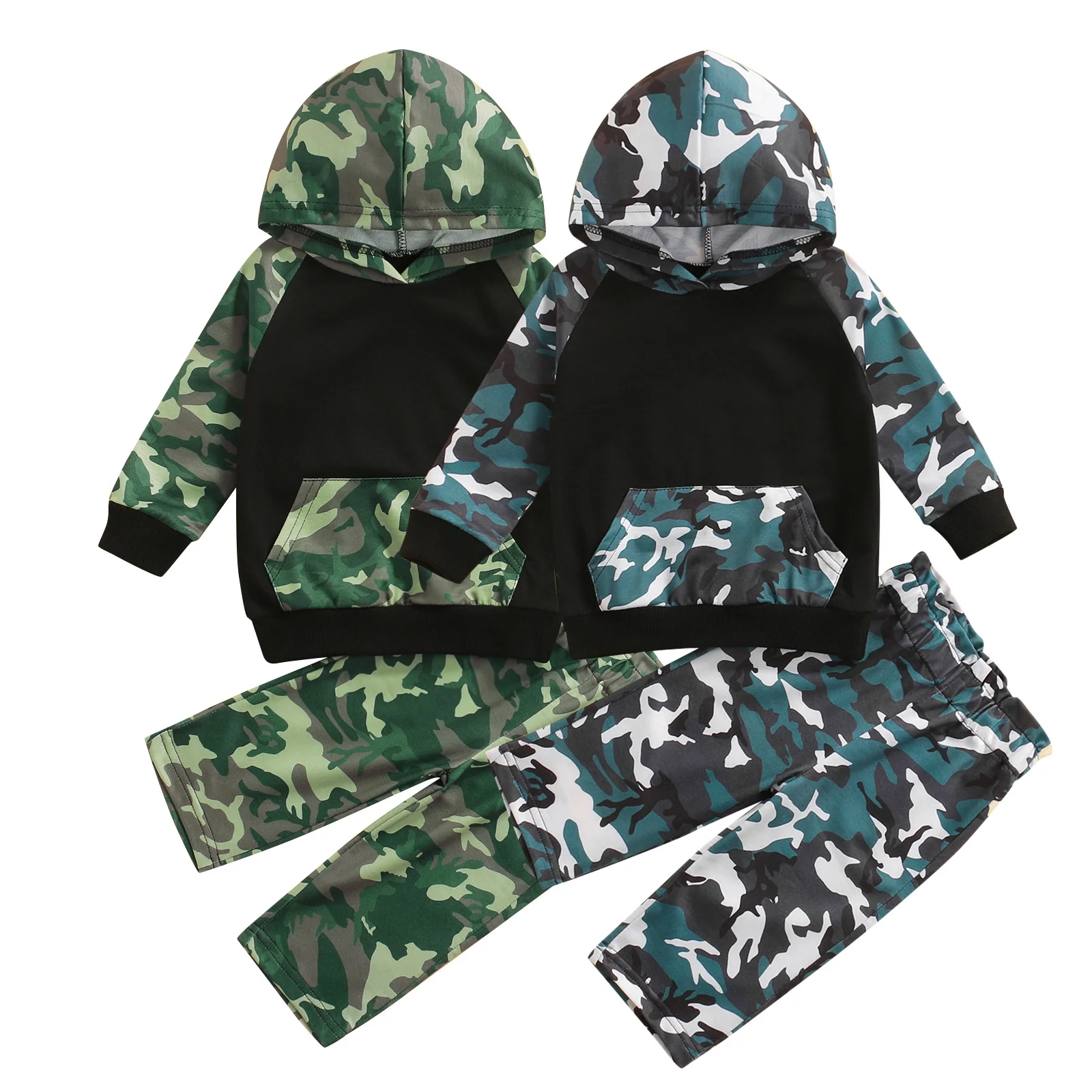 

Спортивный костюм из 2 предметов Pudcoco, с камуфляжным принтом, с капюшоном и воротником с карманом, с длинным рукавом, толстовка, топ + штаны, ко...