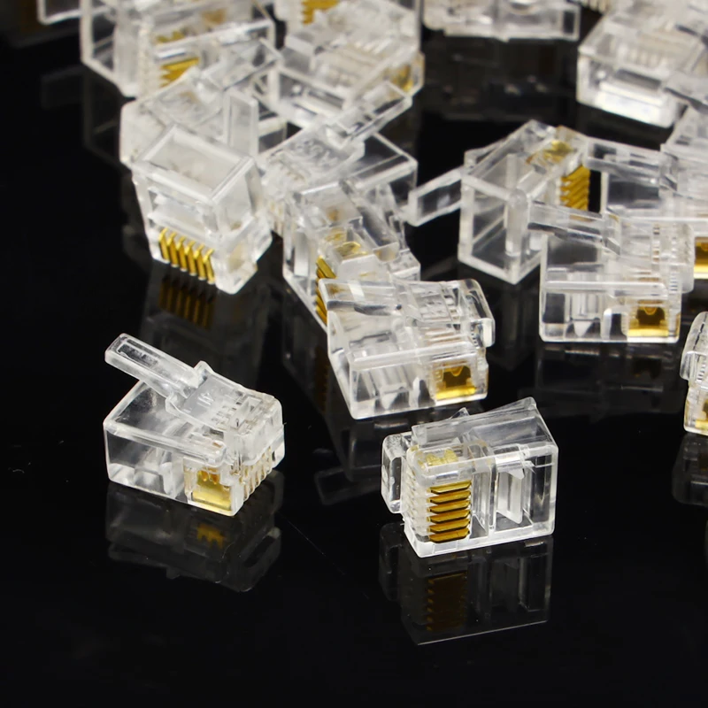 50 шт./лот RJ11 RJ12 Разъем DIY Кристалл головы Ethernet телефон модульный разъем Jack 6P6C 6 шпильки правой пряжкой Кабельный разъем