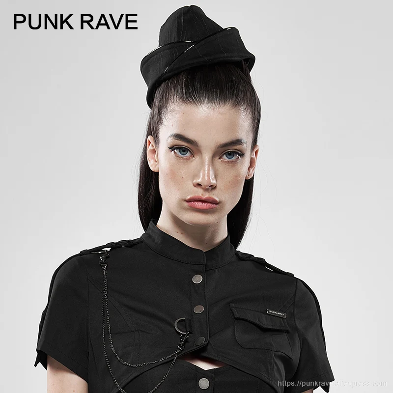 Панк рейв Женская Военная гарнизонная Кепка текстура деним металлические
