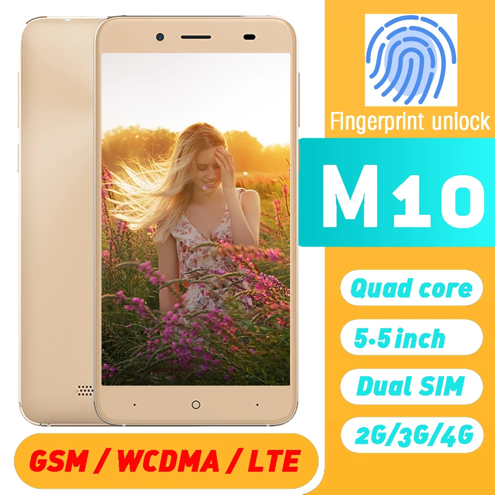 M10 оригинальный четырехъядерный смартфон с разблокировкой отпечатков пальцев на