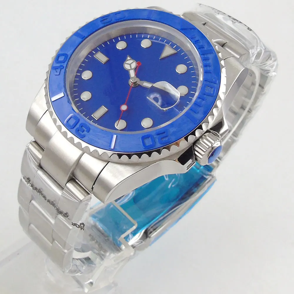 

Мужские наручные часы NH35 MIYOTA 8215, голубые часы 40 мм с матовой вставкой, браслет из нержавеющей стали