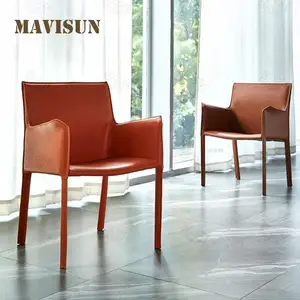 Tabouret De Dining Office Salon Living Room Armchair Orange Mid Century High-end Leather Upholstered Dining Chair For Kitchen