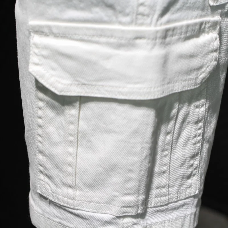 Брюки-карго мужские с карманами свободные прямые джинсовые штаны до колена