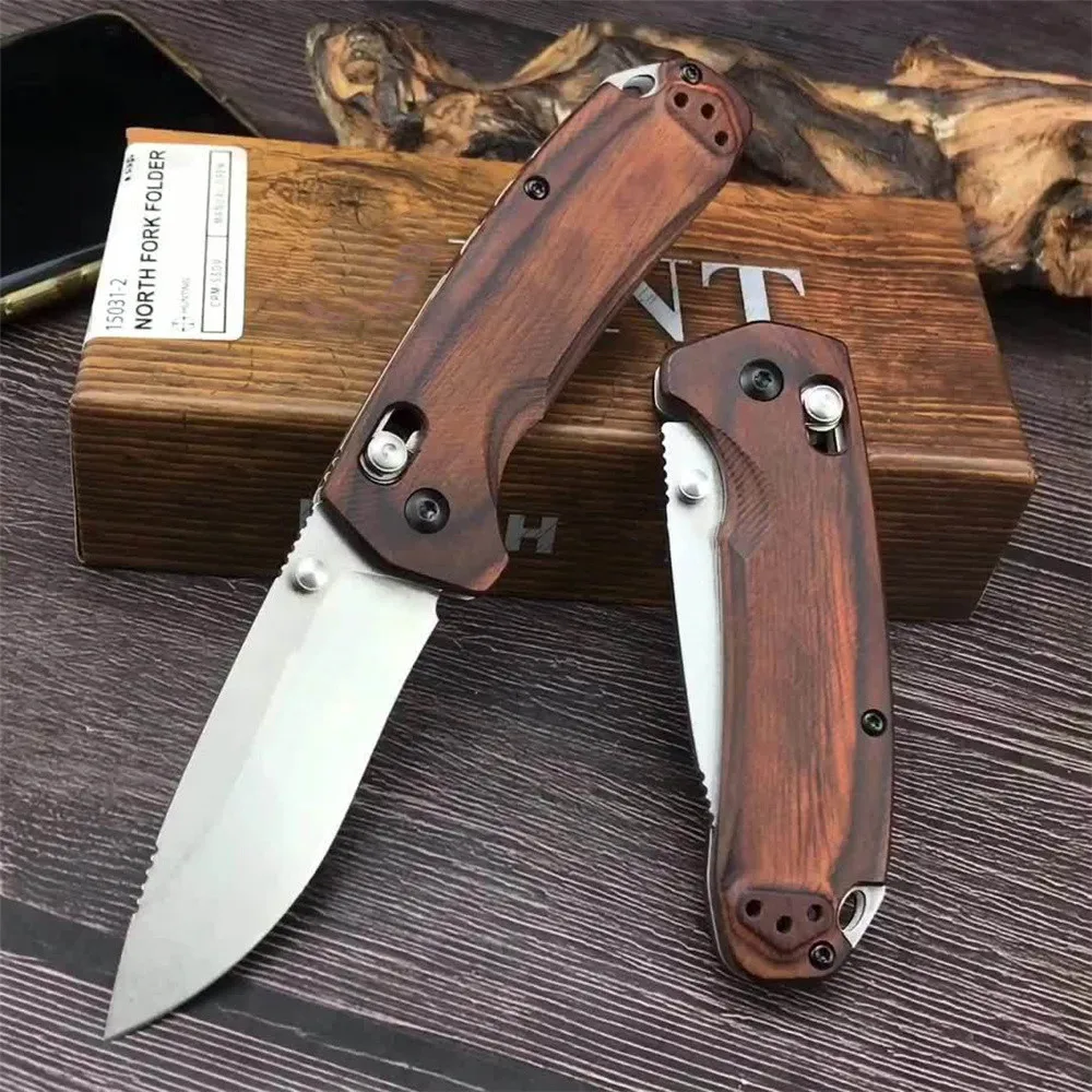 

New Arrival BM Folding Knife,S30V Blade,Stabilized Wood Handle,58-60HRC,Drop Point ,Model 15031,Survival Hunting Edc Multi-tool