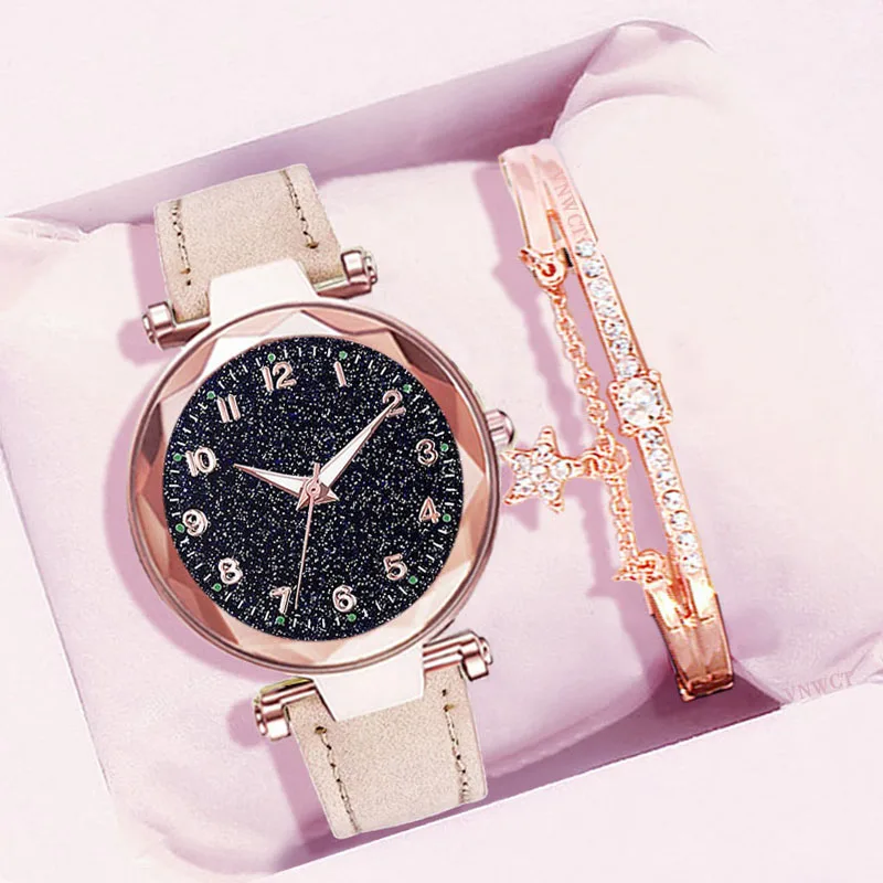Beige watch bracelet Модные женские часы,, звездное небо, часы с циферблатом, роскошный женский браслет, женские часы, кварцевые наручные часы, Relogios Feminino - Цвет: Beige watch bracelet