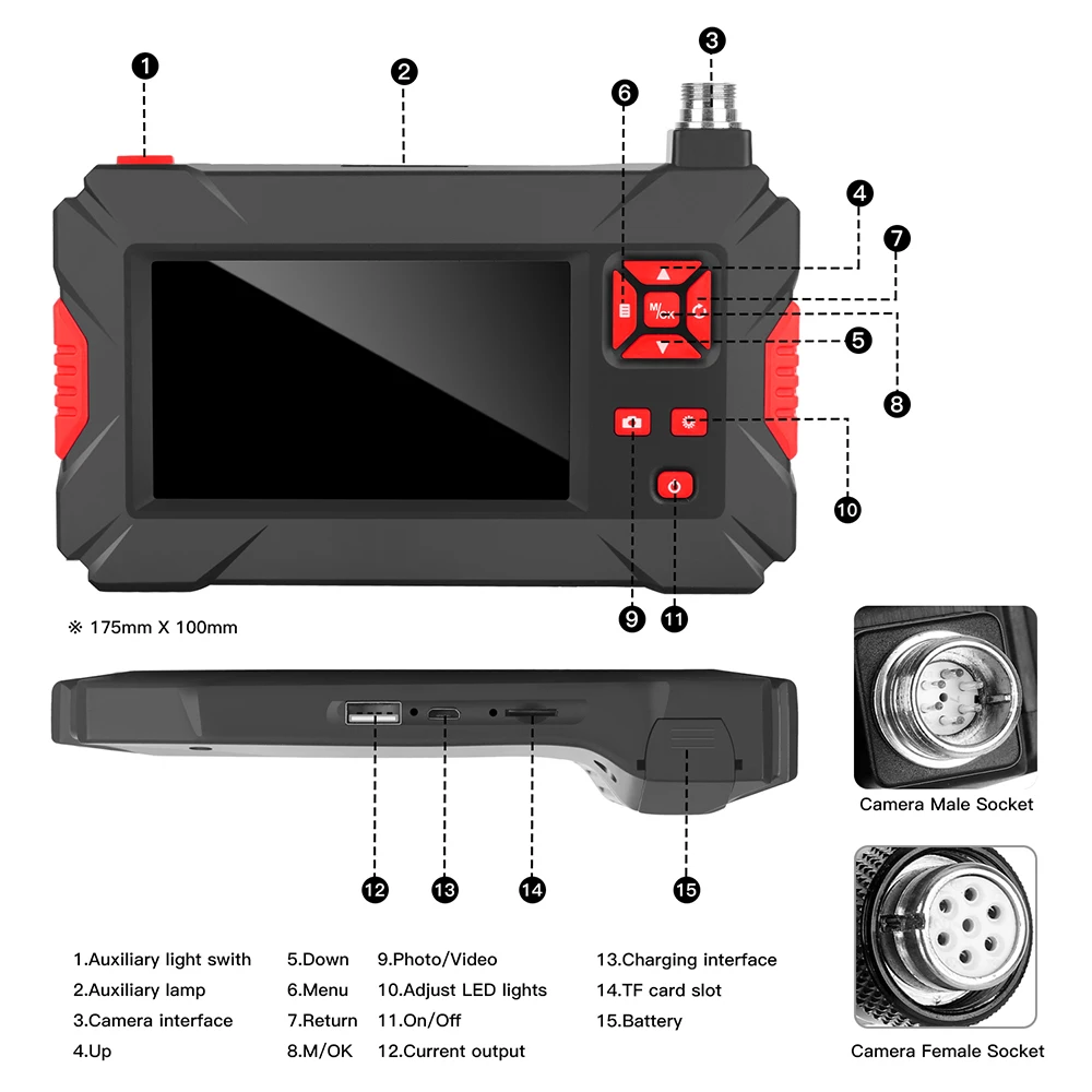 

4.3 Inche LCD Screen 1080P High Definition IP68 Waterproof Handheld Endoscope Industrial Endoscopes with 9 LEDs 8mm 2.0 Million