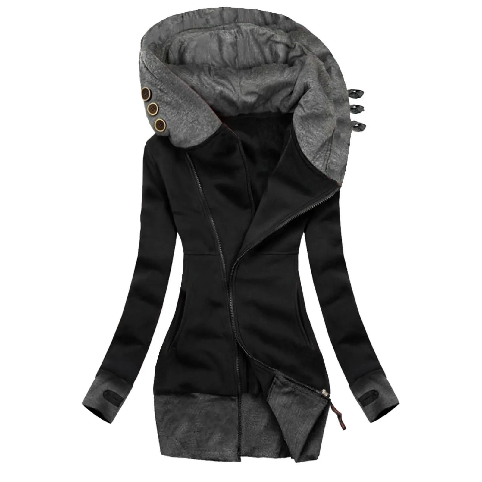 Women Zip Up Hoodie Fashion Solid Jacket Zipper Pocket Sweatshirt Long Sleeve Coat Sudaderas Con Capucha Jacket Coat Hoodies
