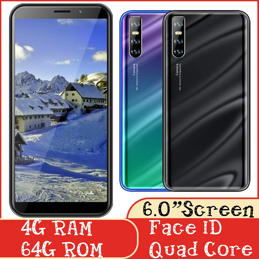 

K30 quad core smartphones 13MP Global 4GB RAM 64GB ROM face ID unlocked mobile phones android cheap celulares wifi Play store 3G