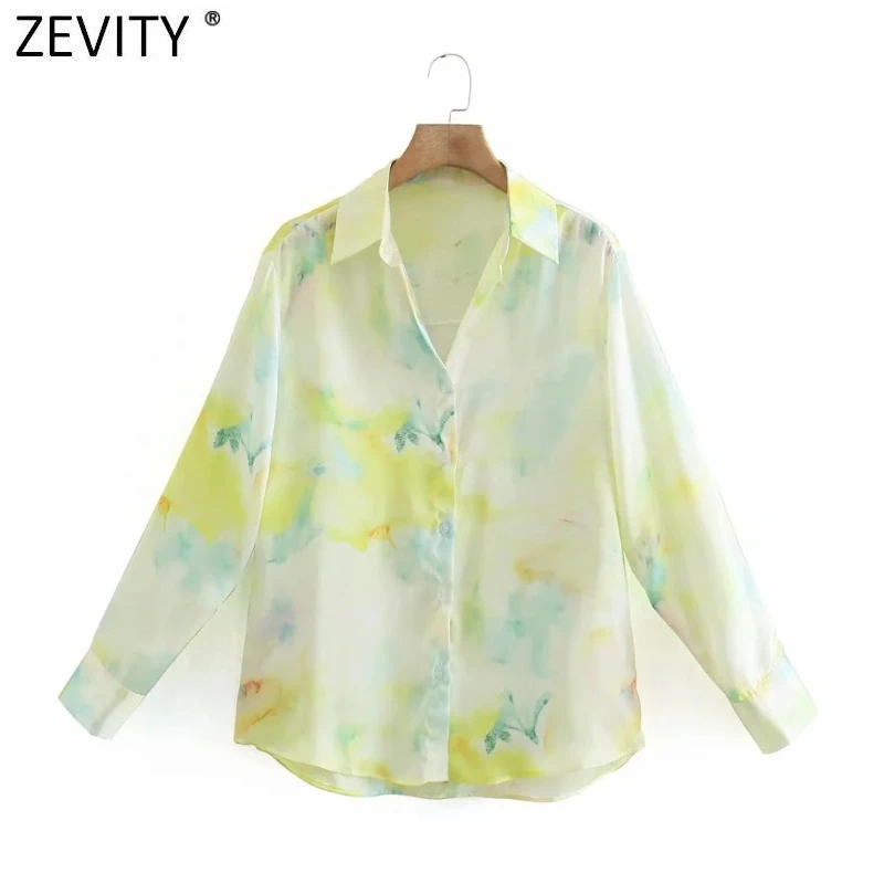 

Zevity New Women Vintage Tie Dye Printing Casual Smock Blouse Office Lady Single Breasted Shirt Chic Business Blusas Tops LS9713
